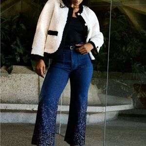 Anthropologie Sequined Collette Cropped Wide Leg Jeans